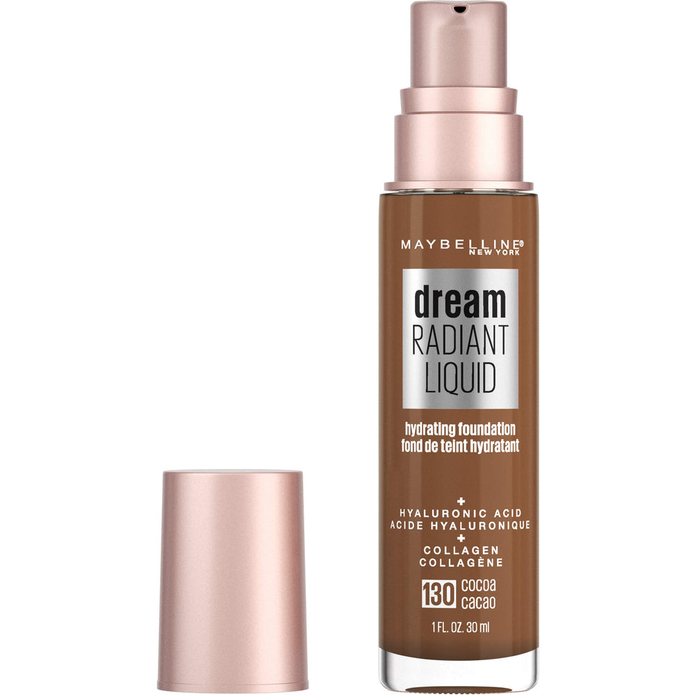 Maybelline Dream Radiant Liquid foundation bottle in cocoa shade for hydrated, natural coverage.