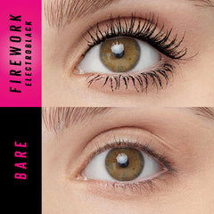 Maybelline Firework lashes application close-up showing voluminous fan.