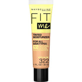 Maybelline Fit Me crema hidratante con color tono 322, cobertura natural suave para piel unificada.