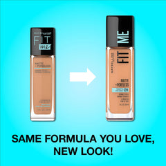 Maybelline Fit Me Latte pump close-up highlighting easy blending.