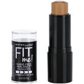 Maybelline Fit Me Shine-Free + Balance foundation bottle demonstrates oil absorption for shine control.