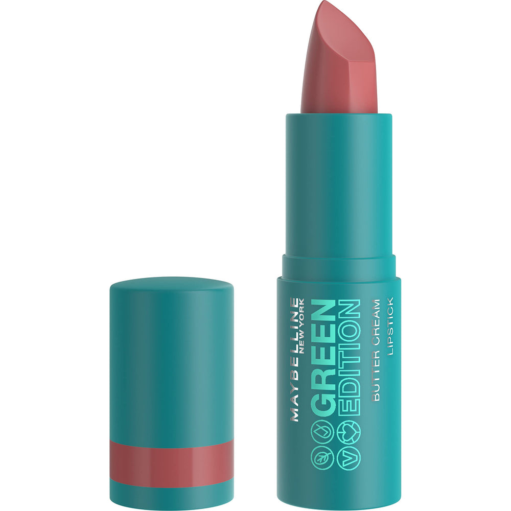 Maybelline Green Edition Butter Cream Lipstick Glacier swatch showing rich color and moisture