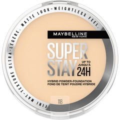 Maybelline Super Stay Hybrid Powder Foundation compact closeup with a matte finish