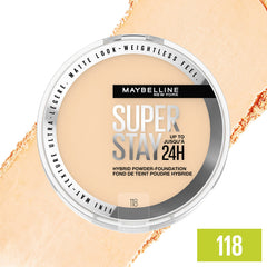 Maybelline Super Stay Hybrid Powder Foundation matte finish on cheek area