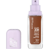 Maybelline Super Stay Lumi-Matte Foundation bottle closeup for lightweight, all-day wear.