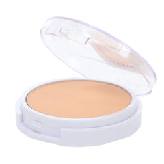 Maybelline Super Stay powder foundation swatch shows full coverage effect.