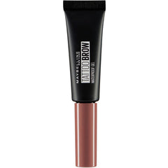 Maybelline Tattoo Brow Waterproof Gel 09 Auburn bottle demonstrates long-lasting, smudgeproof brow definition.