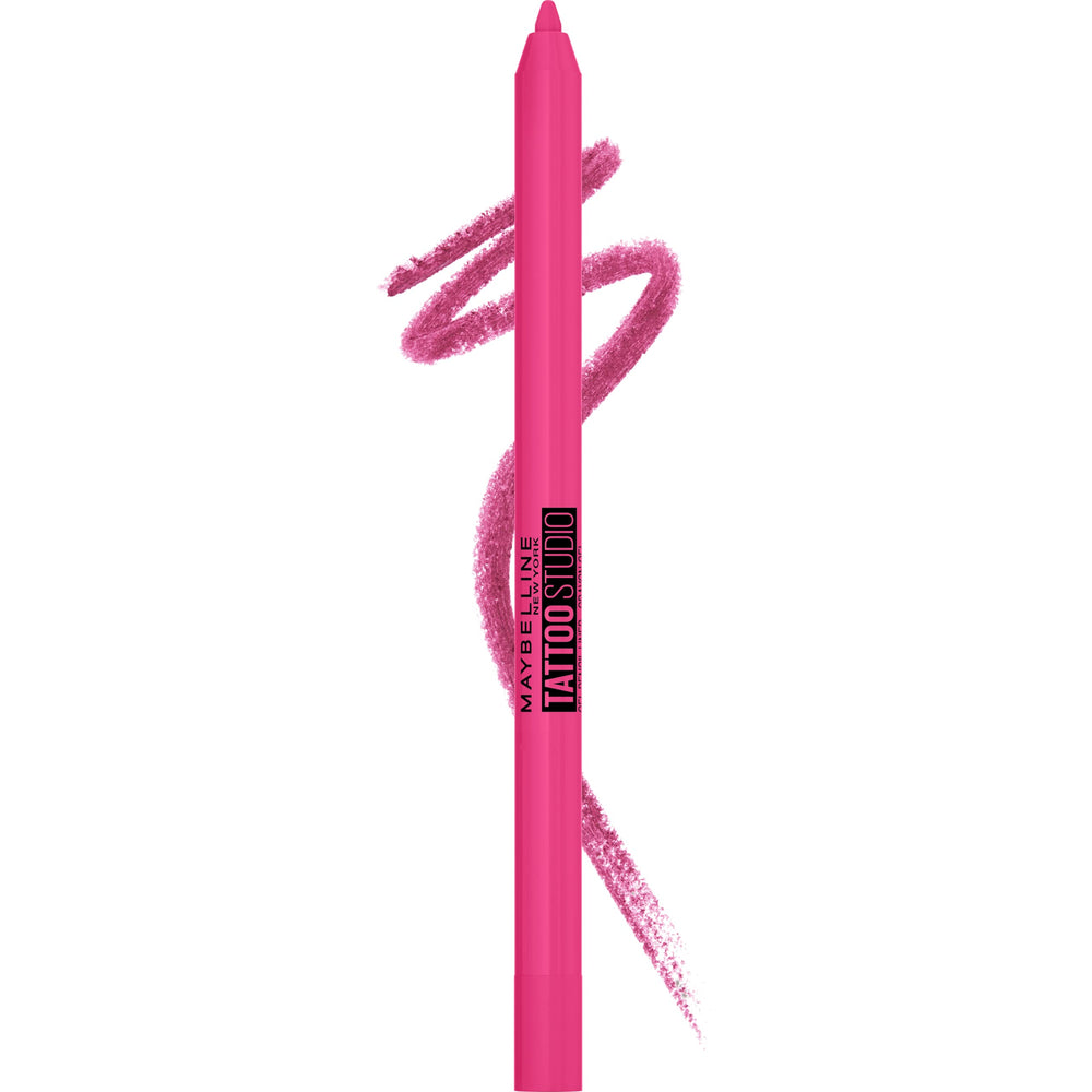 Maybelline Tattoo Studio Eyeliner Ultra Pink pencil closeup for sharp, lasting color.