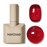 MAYCHAO Jelly Red polish bottle closeup showing rich color and glossy finish for gel nails.