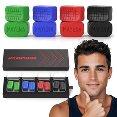 Mayena Sports jaw exerciser 4-pack front view promotes jawline definition across resistance levels
