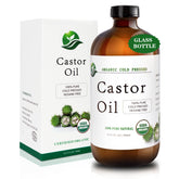 MAYLINK Castor Oil organic cold pressed glass bottle front view for skin and hair care