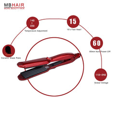 MBHAIR Ceramic Crimper Iron control panel shows precise heat settings for versatile looks