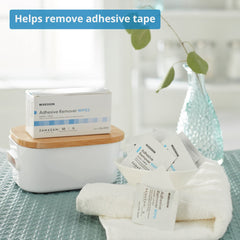 Closeup of McKesson sterile adhesive remover wipe texture for gentle cleaning