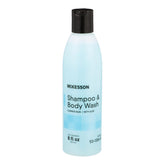 McKesson body wash and shampoo bottle with aloe and Summer Rain for daily cleansing.