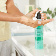 McKesson rinse-free foam cleanser bottle with pump shows easy application and mess-free use.