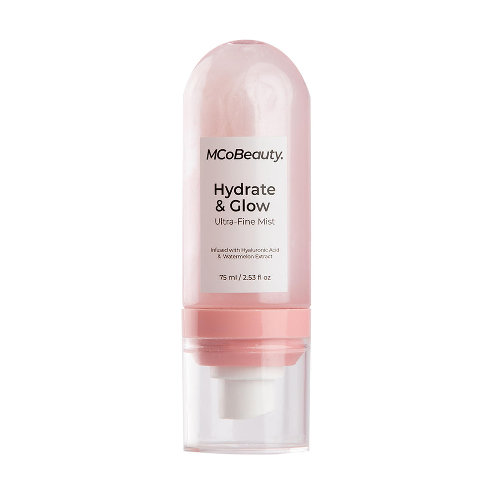 MCoBeauty hydrate glow mist bottle delivers dewy skin hydration.