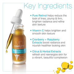 MD Complete Retinol Vitamin C Serum texture swirls reveal rich absorption potential.