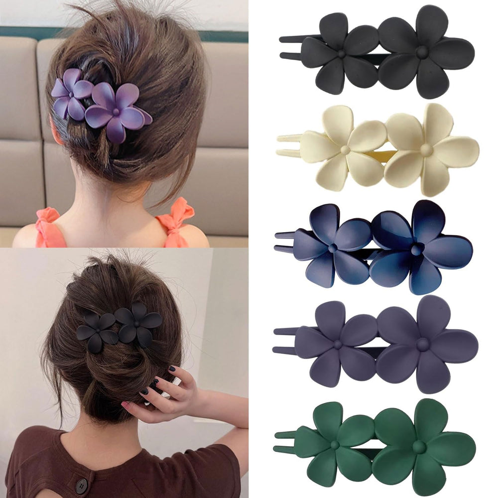 Mdscve flower flat hair clip white front view shows secure grip for various hair types.