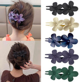 Mdscve flower flat hair clip white front view shows secure grip for various hair types.