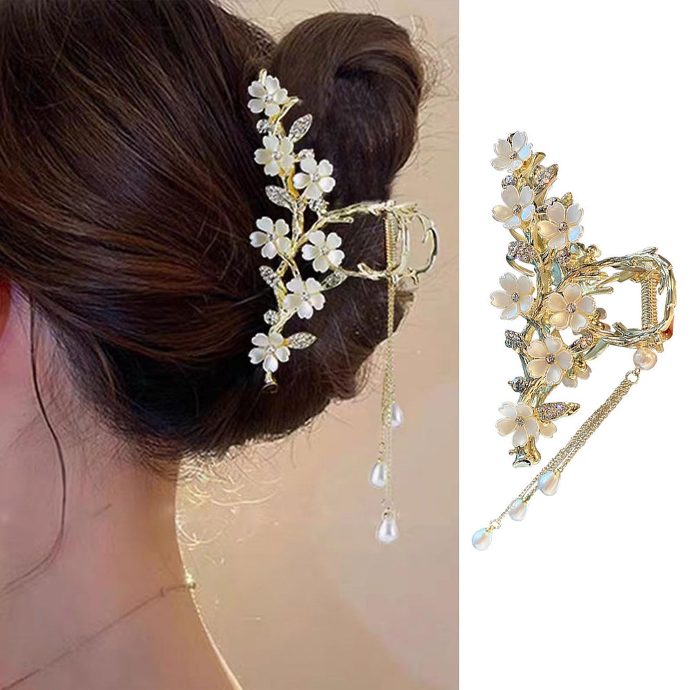 Mdscve jasmine flower claw clip in gold provides secure daily styling for thick hair