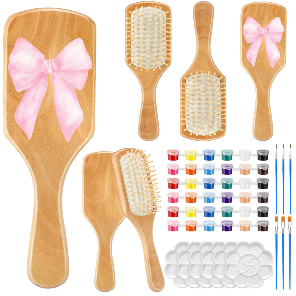 Meanplan DIY wooden hairbrush painting kit 6-set ready for personalized gifts and creative play.