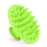 Meartchy scalp massager green closeup shows soft silicone bristles for gentle cleansing.