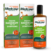 Medicasp coal tar anti-dandruff shampoo bottle for scalp relief from dandruff.