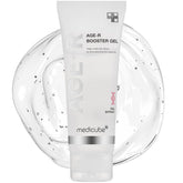 Medicube Age-R Booster Serum bottle closeup highlighting hydrating formula for radiant skin.