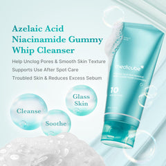 medicube Azelaic Acid Gummy Whip Cleanser foam transformation showing creamy lather for gentle cleansing