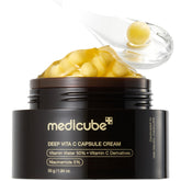 Medicube Deep Vita C Golden Capsule bottle closeup highlighting vitamin C delivery for radiance