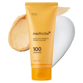 Medicube Kojic Acid Turmeric Whip Cleanser bottle showcases sleek daily brightening ritual.