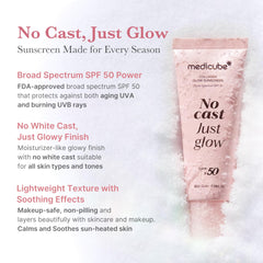 Medicube No Cast Just Glow bottle back highlights ingredients for hydration and soothing skin