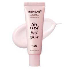 Medicube No Cast Just Glow sunscreen bottle front showing glow-ready SPF 50 protection