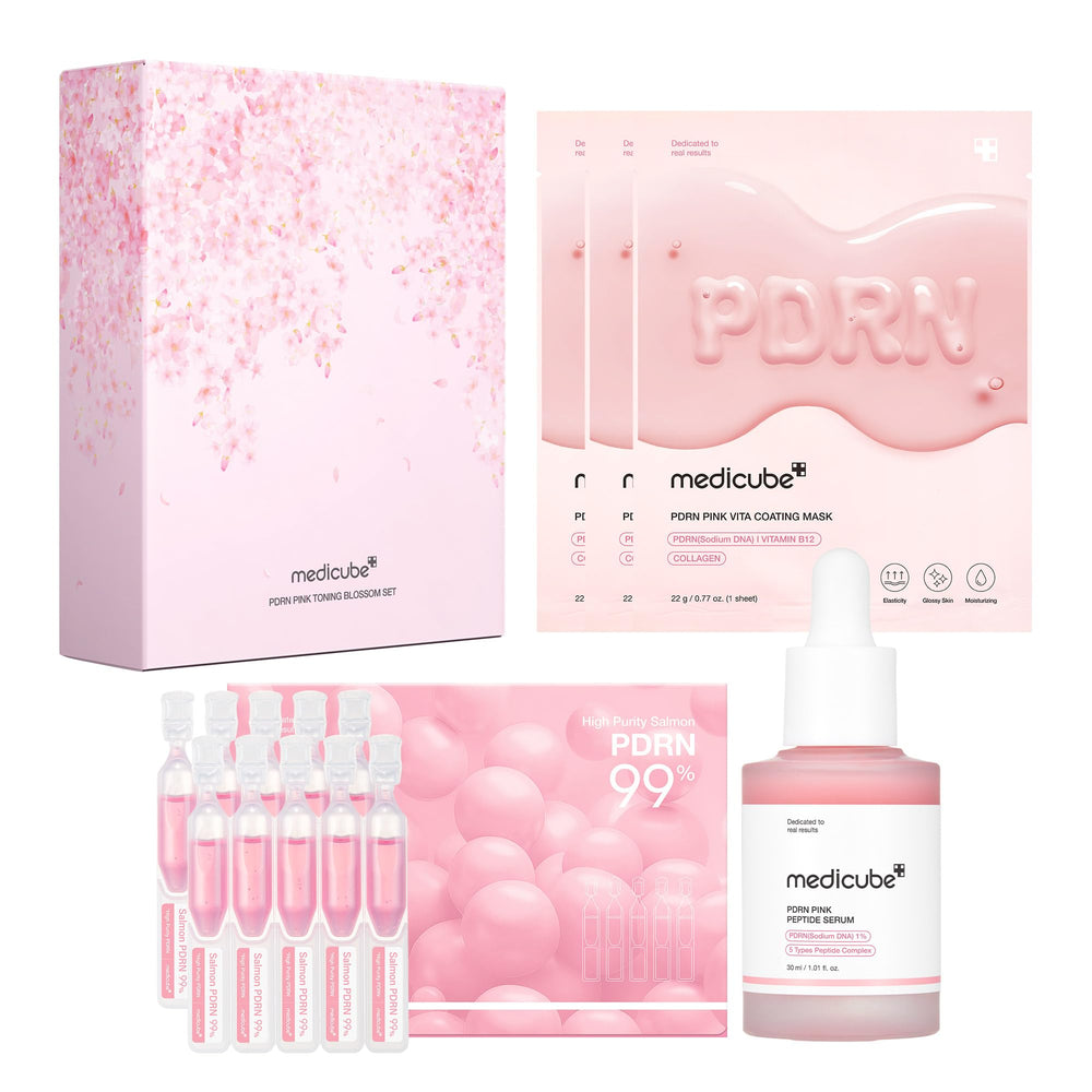 Medicube Pink PDRN Trio serum bottle shows hydrating glow benefits