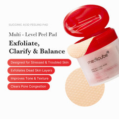 Medicube Red Succinic Pad closeup texture highlights gentle exfoliation.
