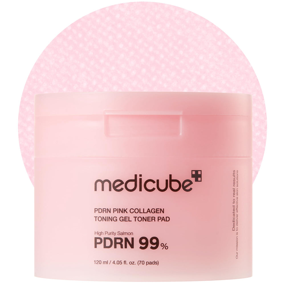 Medicube Salmon DNA PDRN jelly pad packshot highlights pink gel texture for soothing radiance