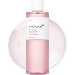Medicube Salmon DNA PDRN pink toner bottle showcases hydration for radiant skin.