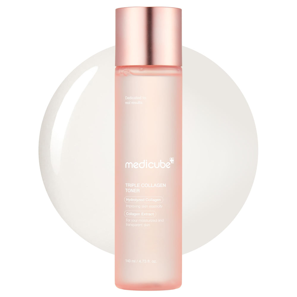 Medicube Triple Collagen Toner bottle front hints at deep hydration for a dewy complexion