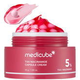 Medicube TXA+Niacinamide Capsule Cream packaging shows dual chambers.
