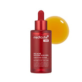 Medicube wash-off exfoliant bottle closeup shows potent AHA/BHA blend for smoother skin