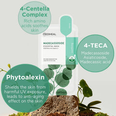 Mediheal Madecassoside close-up shows soothing formula targeting blemishes.