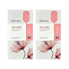 Mediheal Collagen Essential Mask packaging highlights FSC-certified carton for eco-friendly skincare.