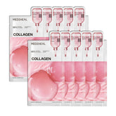 Mediheal Collagen Essential Sheet Mask pack open shows vegan formula aimed at firming.