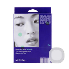 Mediheal Derma Clear Tea Tree Patch packaging shows a 44-count box for acne care.