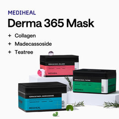 Mediheal Derma 365 Tea Tree Mask pack side view showing 30-sheet convenience