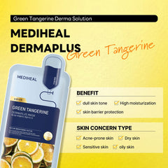 Close-up of green tangerine essence on the mask delivering hydration.