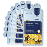 Mediheal Dermaplus Green Tangerine Mask packaging highlights vegan formula for daily use.
