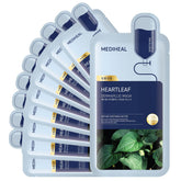 Mediheal Dermaplus Heartleaf Mask packaging shows vegan fabric for comfortable adherence.