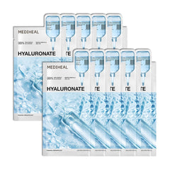 Mediheal Essential Mask Hyaluronate packshot showcases 98% pure hyaluronic acid for intense hydration.