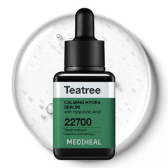 Mediheal Teatree Calming Serum bottle showing soothing hydration for irritated skin